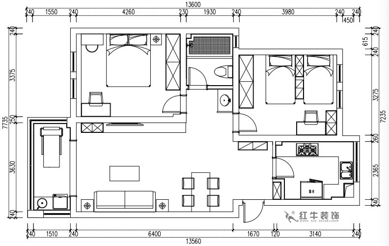 张桐玮｜仙龙湾山庄22-404-89㎡-日式原木简约风格｜2室1厅1卫｜旧房改造｜半包￥67100｜半包7万｜00_02平面方案布置图